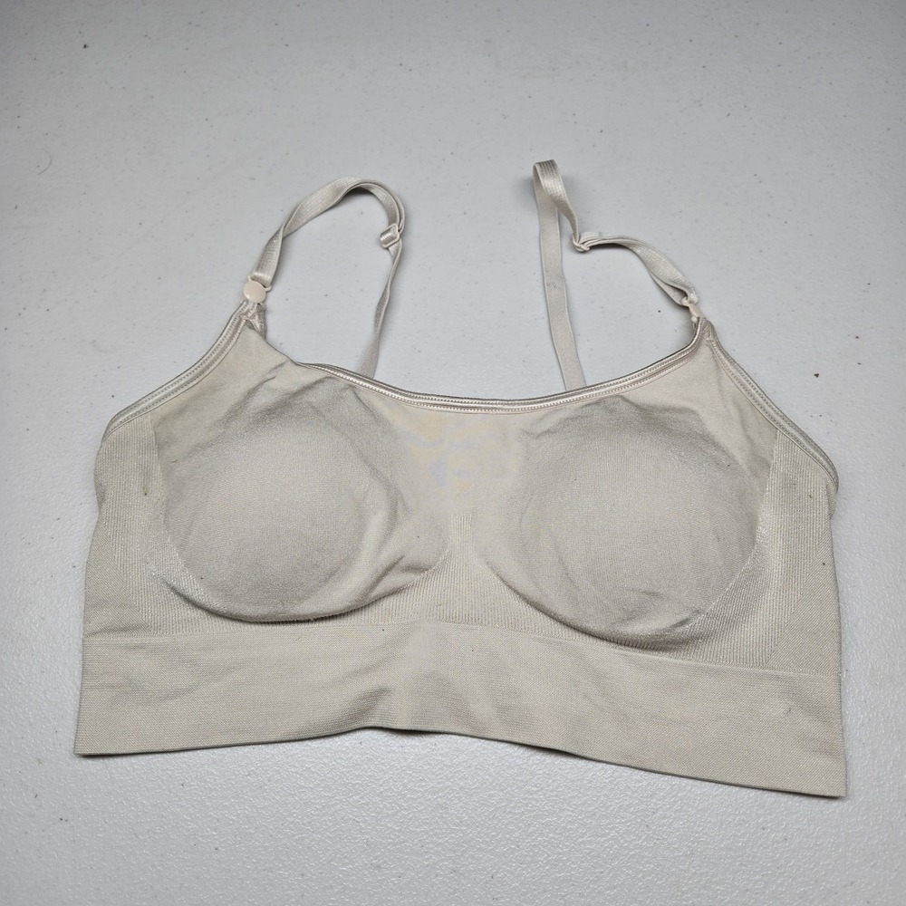 Warners Women Bra Small Beige T Shirt Wireless Knit Strap Adjustable READ